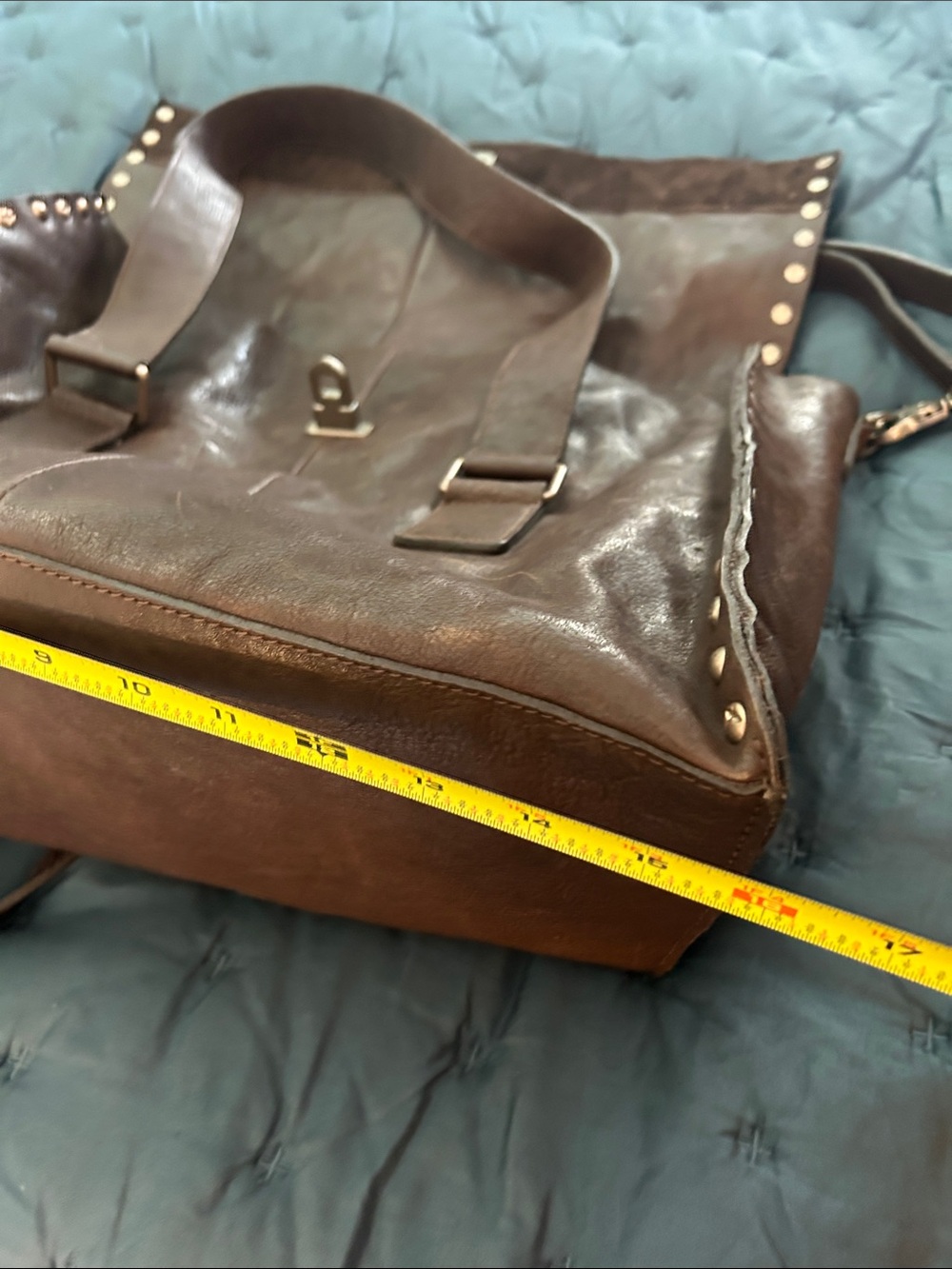 Free People Leather Stud-Trim Tote Bag in Deep Brown - Picture 8 of 9